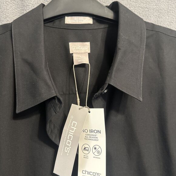NWT Chico's No Iron Cool Max Button Down Shirt Size 4 20/22 Black Career Office - Picture 2 of 9